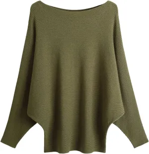 EDSTAR Women Dolman Batwing Sleeves Knitted Sweaters Winter Boat Neck Pullovers Tops