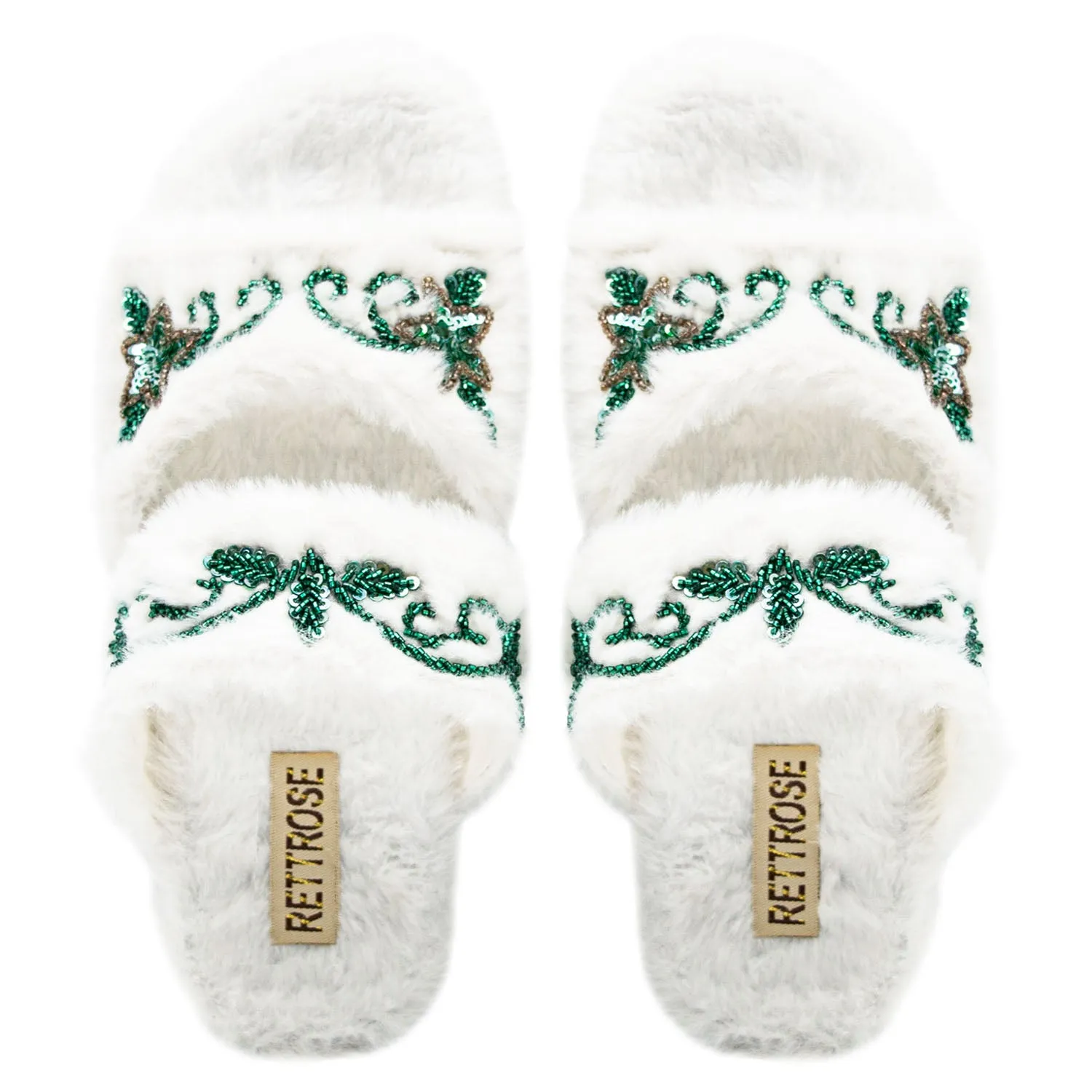 Elkie Cream Luxury Plush Diamanté Embellished Handmade Slipper