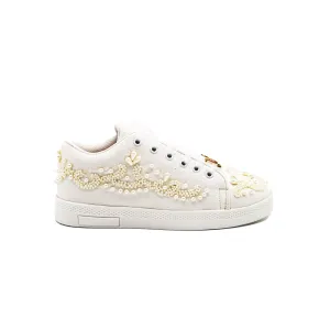 Eloise Luxury White Canvas Handmade Embellished Tennis Shoe