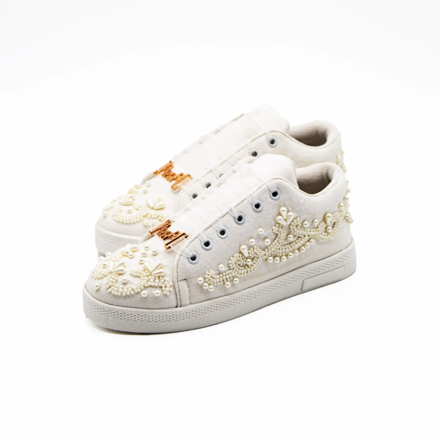 Eloise Luxury White Canvas Handmade Embellished Tennis Shoe