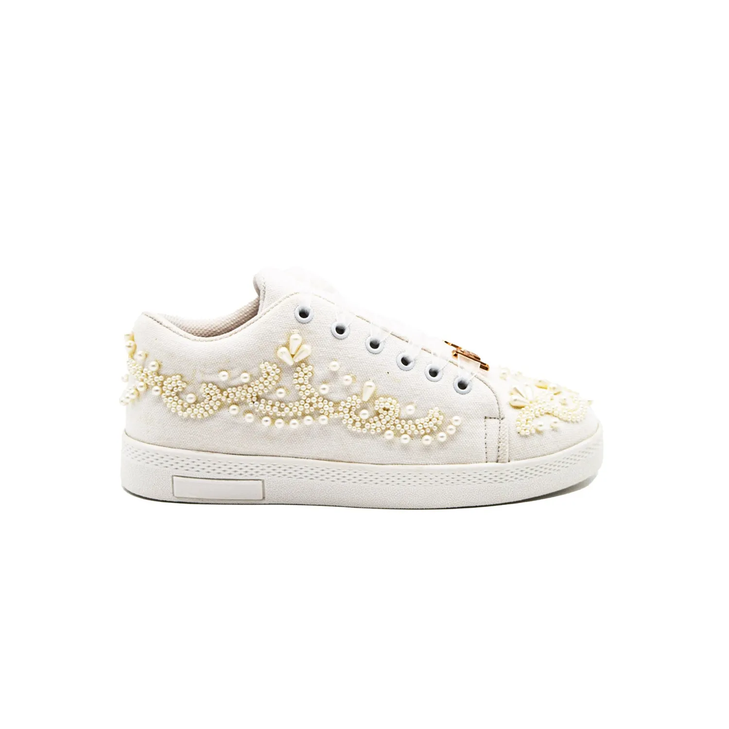 Eloise Luxury White Canvas Handmade Embellished Tennis Shoe