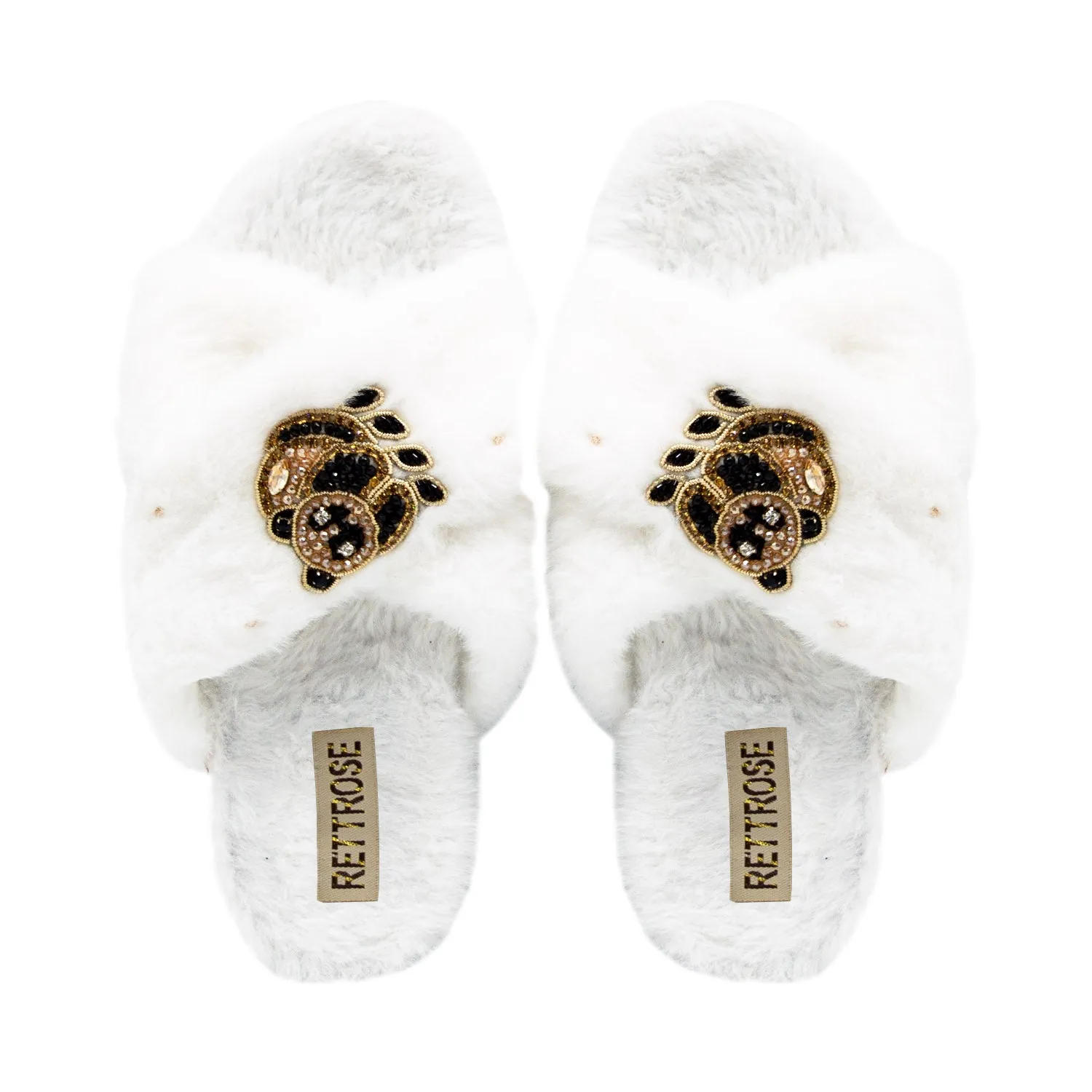 Ember Cream Luxury Plush Diamanté Embellished Handmade Slipper