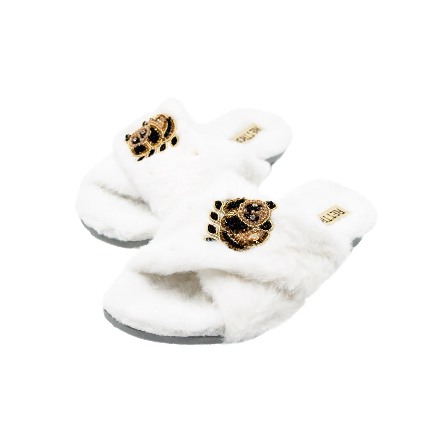 Ember Cream Luxury Plush Diamanté Embellished Handmade Slipper