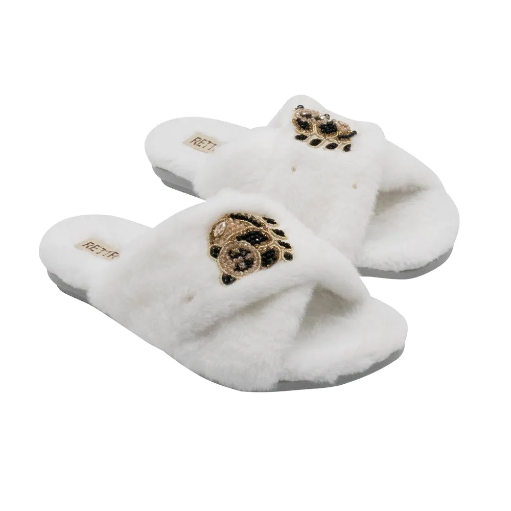 Ember Cream Luxury Plush Diamanté Embellished Handmade Slipper