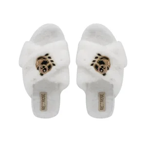 Ember Cream Luxury Plush Diamanté Embellished Handmade Slipper