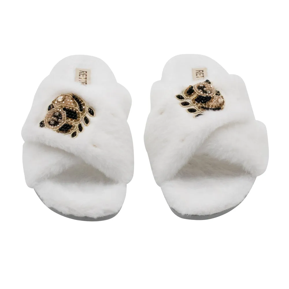 Ember Cream Luxury Plush Diamanté Embellished Handmade Slipper
