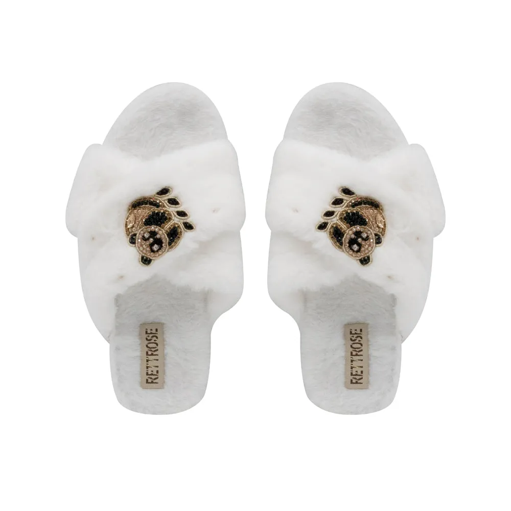 Ember Cream Luxury Plush Diamanté Embellished Handmade Slipper