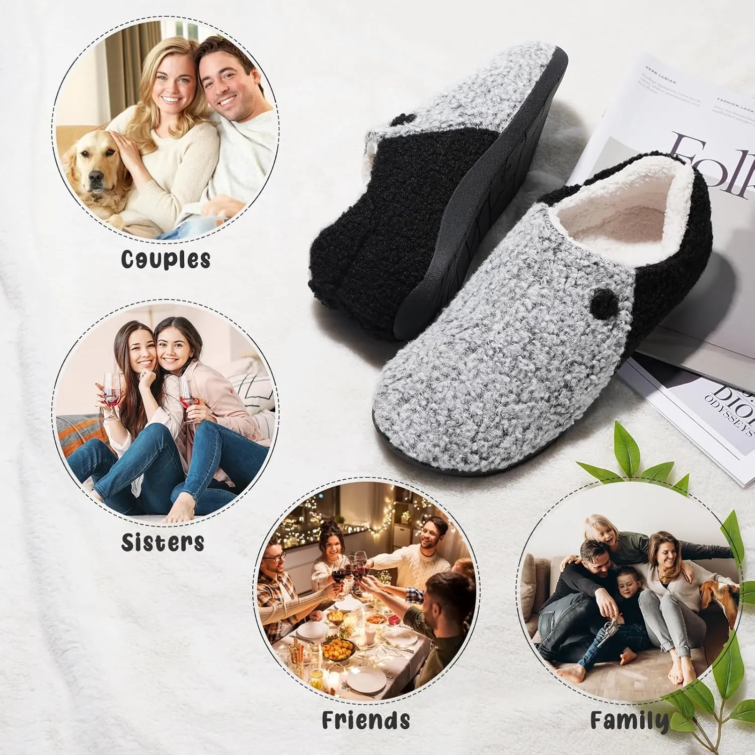 ERGOfoot Orthopedic Slippers with Arch Support for Women Men, Fuzzy House Slippers for Plantar Fasciitis, Indoor Shoes with Soft Plush Sherpa Fleece Lining