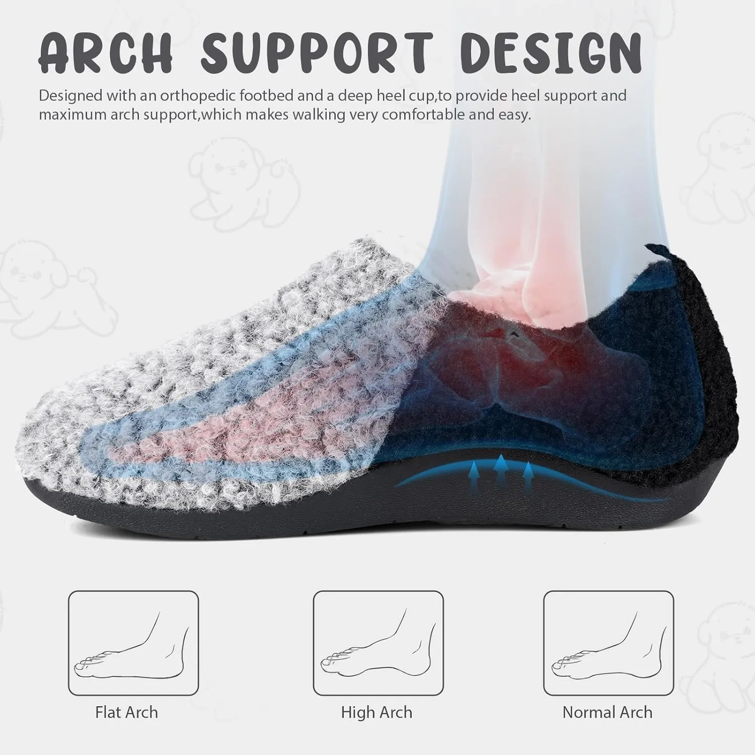 ERGOfoot Orthopedic Slippers with Arch Support for Women Men, Fuzzy House Slippers for Plantar Fasciitis, Indoor Shoes with Soft Plush Sherpa Fleece Lining
