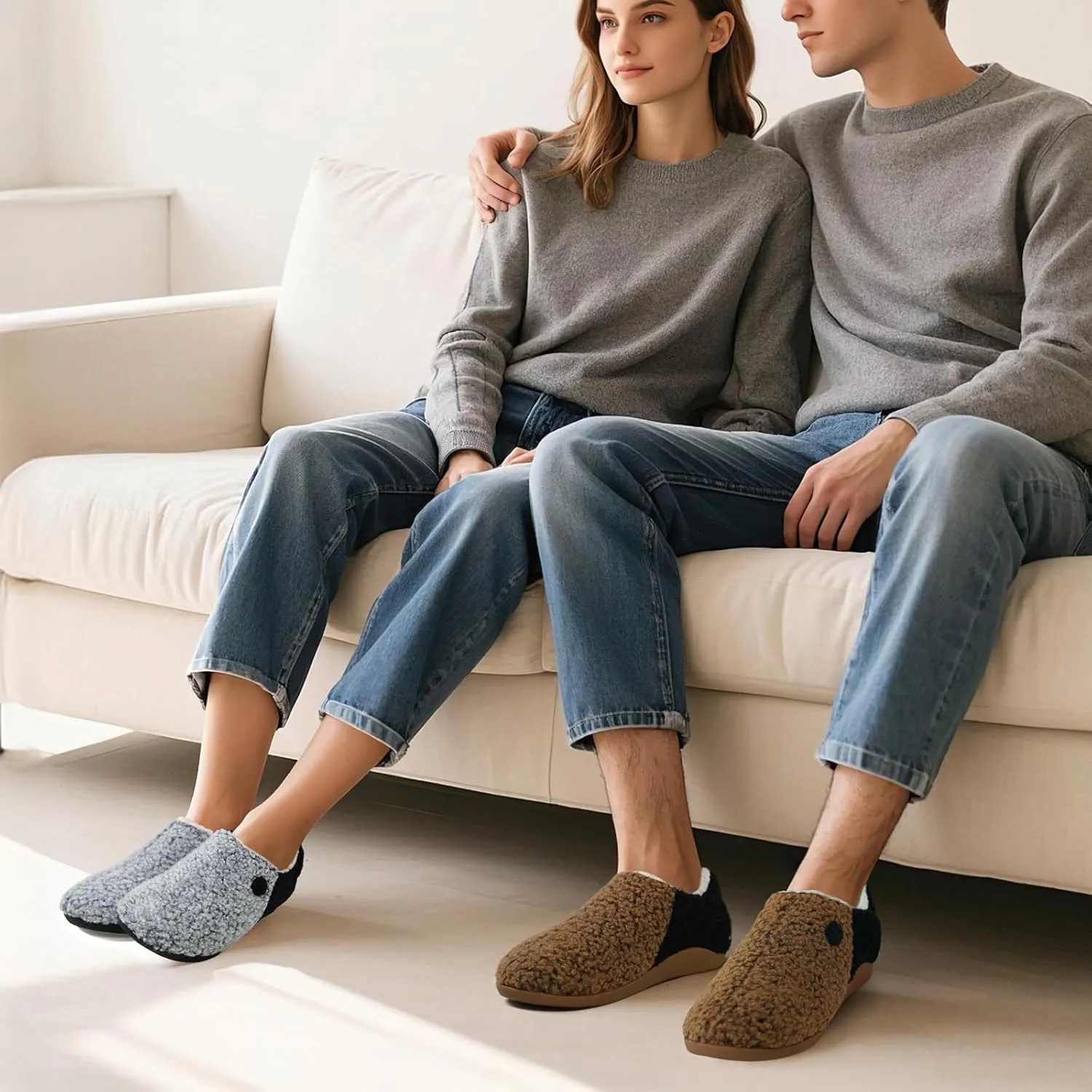 ERGOfoot Orthopedic Slippers with Arch Support for Women Men, Fuzzy House Slippers for Plantar Fasciitis, Indoor Shoes with Soft Plush Sherpa Fleece Lining
