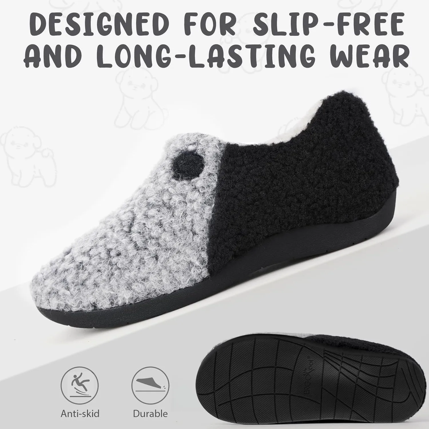 ERGOfoot Orthopedic Slippers with Arch Support for Women Men, Fuzzy House Slippers for Plantar Fasciitis, Indoor Shoes with Soft Plush Sherpa Fleece Lining