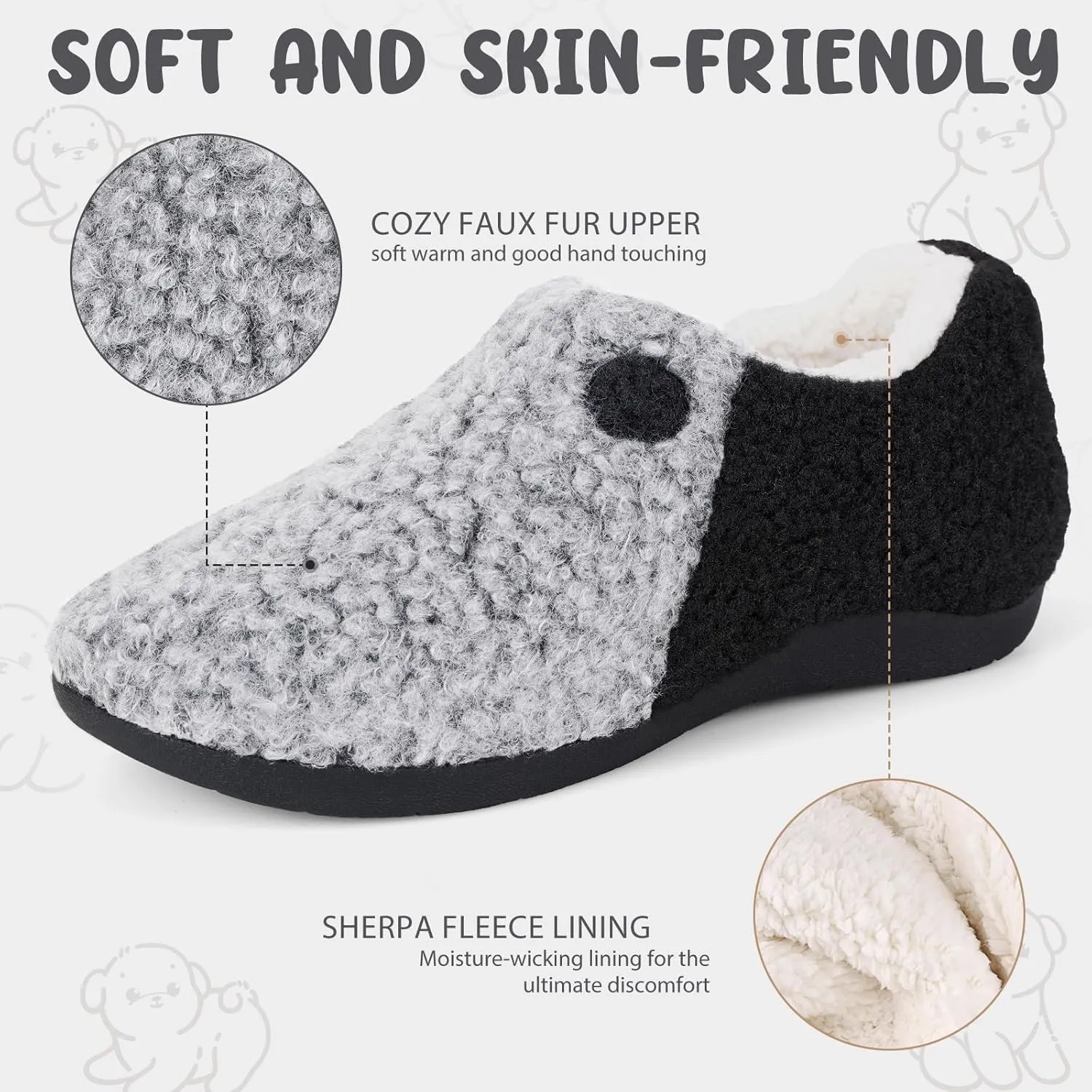 ERGOfoot Orthopedic Slippers with Arch Support for Women Men, Fuzzy House Slippers for Plantar Fasciitis, Indoor Shoes with Soft Plush Sherpa Fleece Lining