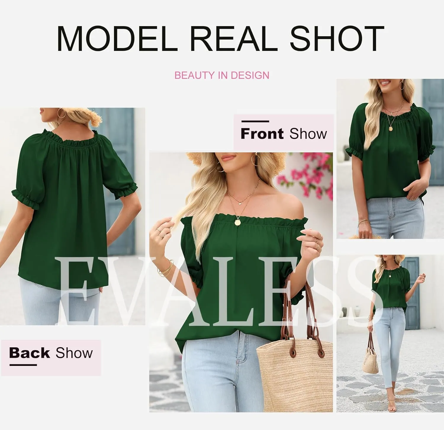 EVALESS Womens Tops Off The Shoulder Blouses for Women Dressy Casual Cute Puff Sleeve T Shirts Fashion 2025