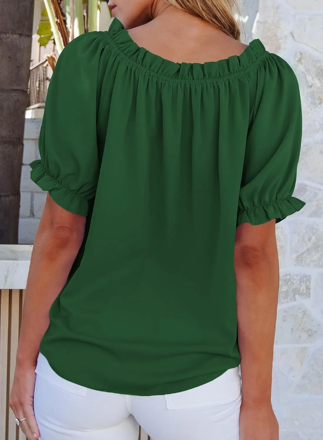 EVALESS Womens Tops Off The Shoulder Blouses for Women Dressy Casual Cute Puff Sleeve T Shirts Fashion 2025