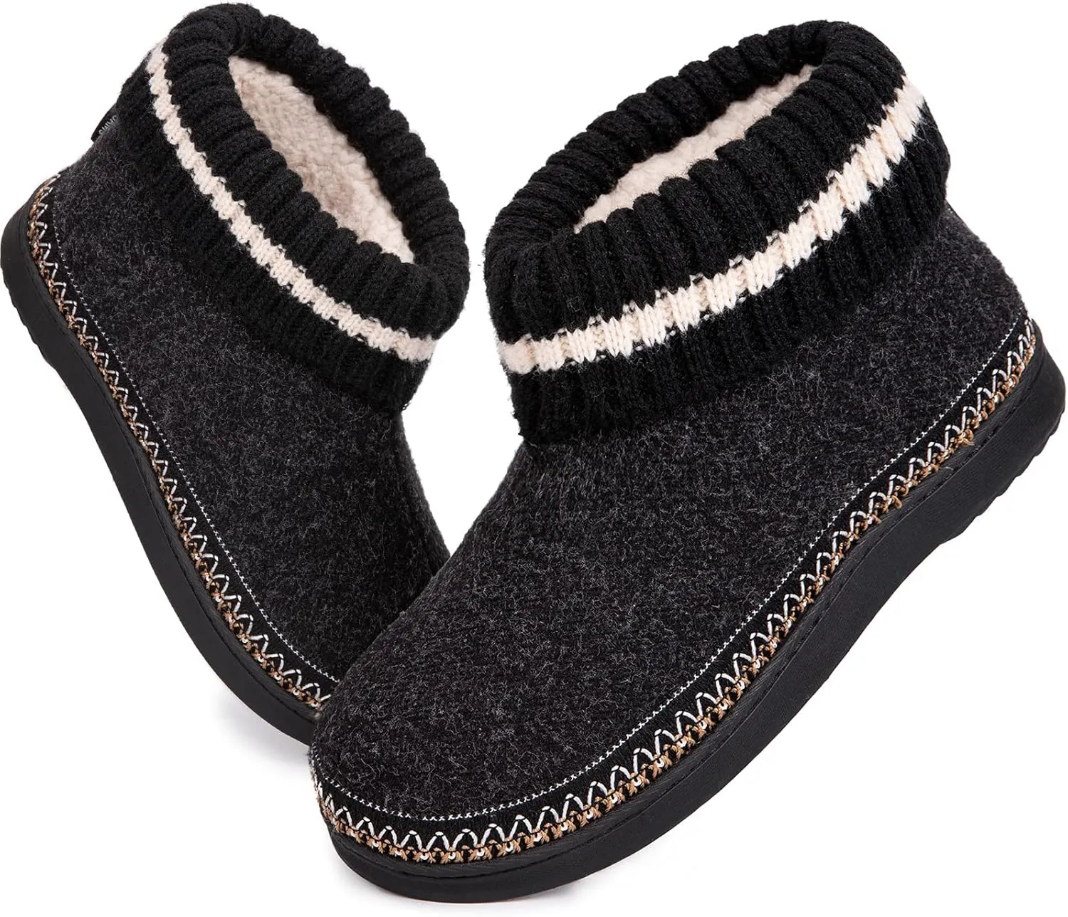 EverFoams Women's Bootie Slippers Non-slip Comfy Winter Indoor House Shoes with Knitted Collar