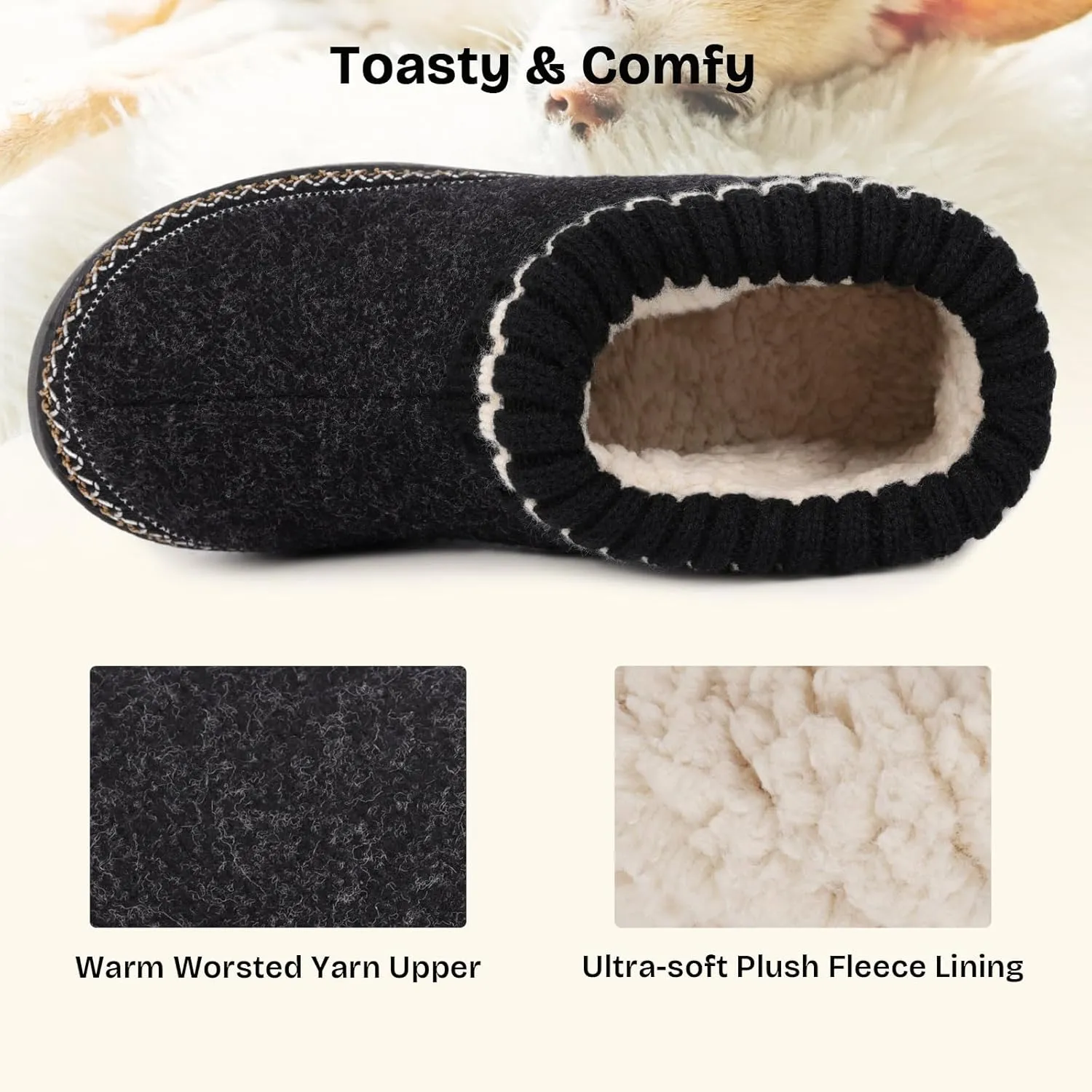 EverFoams Women's Bootie Slippers Non-slip Comfy Winter Indoor House Shoes with Knitted Collar