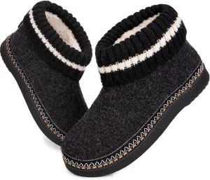 EverFoams Women's Bootie Slippers Non-slip Comfy Winter Indoor House Shoes with Knitted Collar