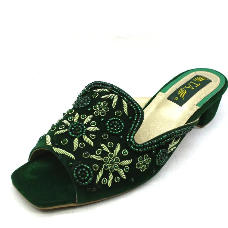 Fancy Velvet Blocked Heel