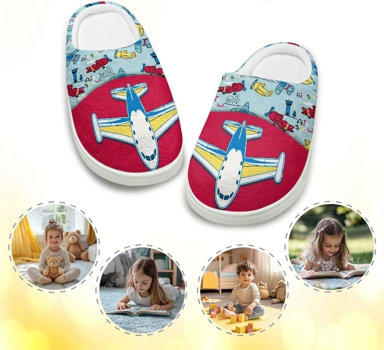 Fashion Warm House Slippers Soft Rubber Sole Anti-Skid Shoes Boys Girls Light Elastic Travel Slippers for Party Size 9-15 White Sole
