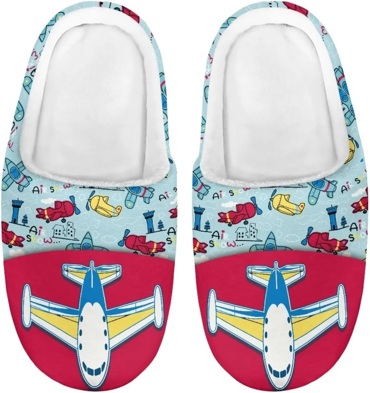 Fashion Warm House Slippers Soft Rubber Sole Anti-Skid Shoes Boys Girls Light Elastic Travel Slippers for Party Size 9-15 White Sole