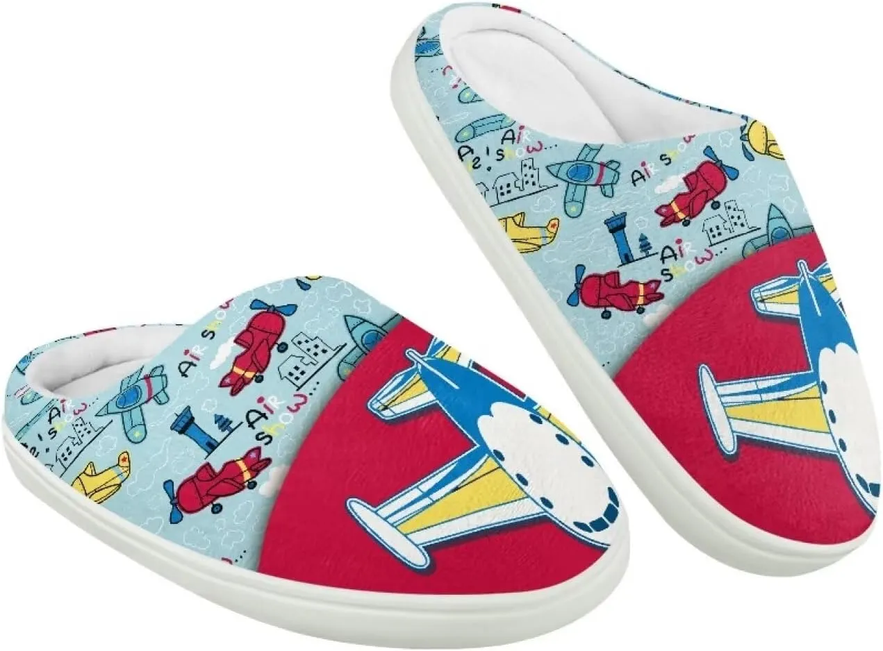 Fashion Warm House Slippers Soft Rubber Sole Anti-Skid Shoes Boys Girls Light Elastic Travel Slippers for Party Size 9-15 White Sole