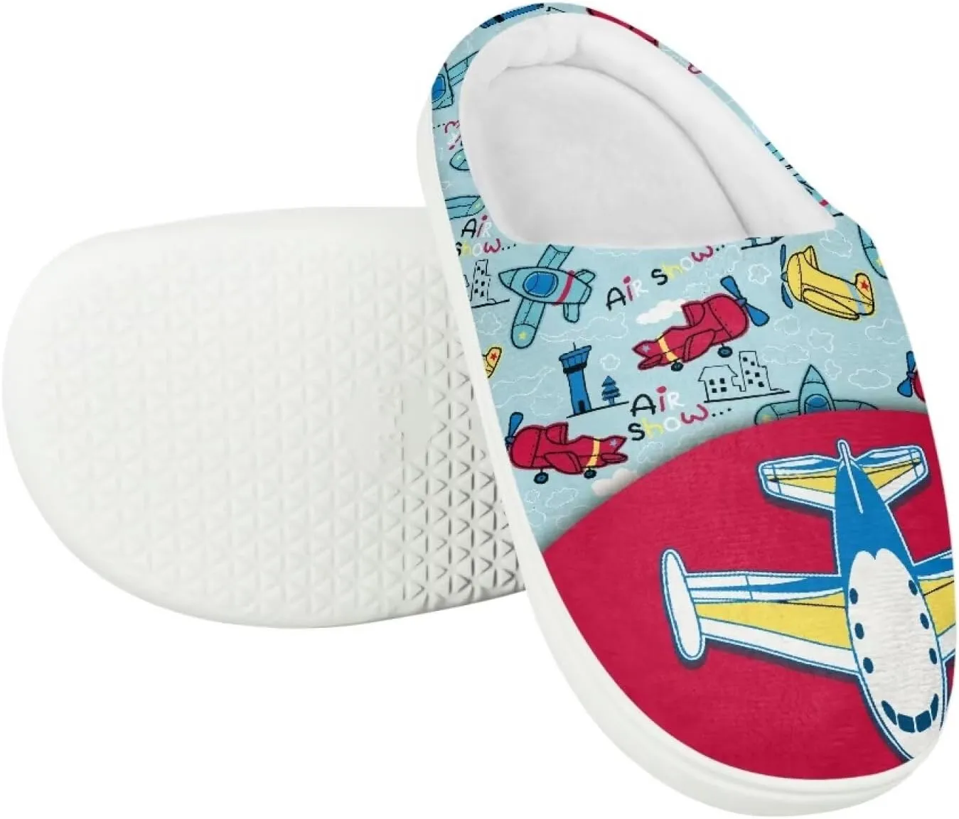 Fashion Warm House Slippers Soft Rubber Sole Anti-Skid Shoes Boys Girls Light Elastic Travel Slippers for Party Size 9-15 White Sole