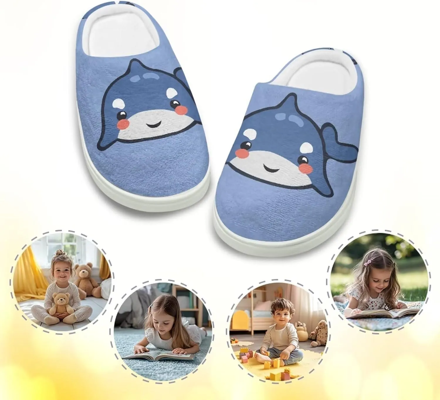 Fashion Warm House Slippers Soft Rubber Sole Anti-Skid Shoes Boys Girls Light Elastic Travel Slippers for Party Size 9-15 White Sole