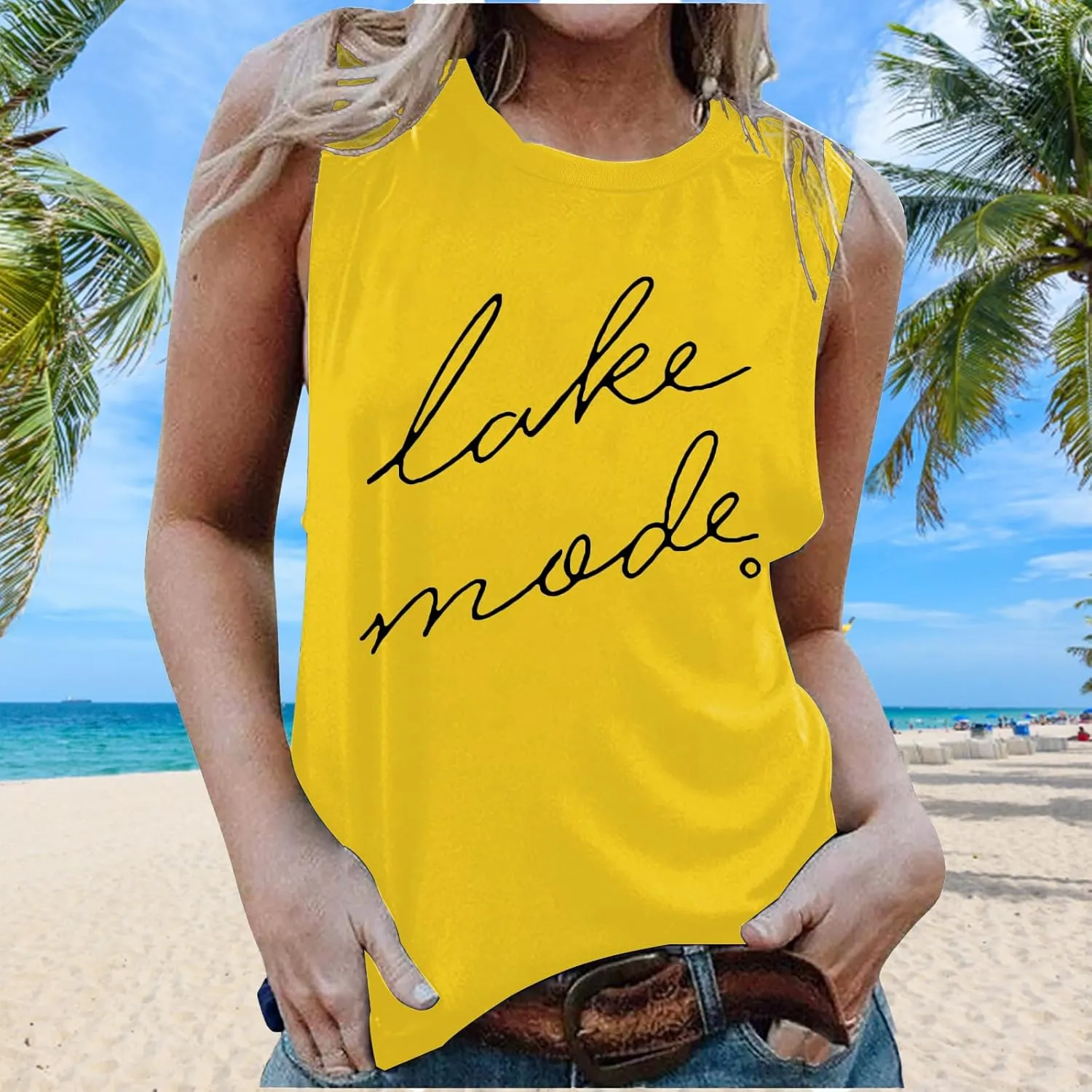 FAYALEQ Lake Mode Tank Tops Women Lake Life Summer Vacation Funny Vest Tees Camping Casual Tanks Tops T-Shirt