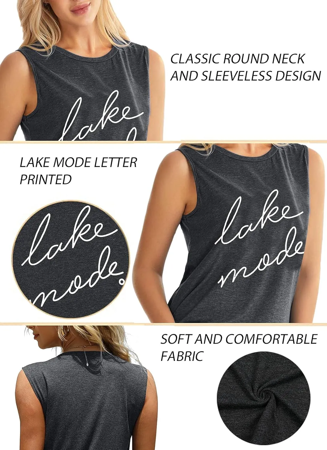 FAYALEQ Lake Mode Tank Tops Women Lake Life Summer Vacation Funny Vest Tees Camping Casual Tanks Tops T-Shirt