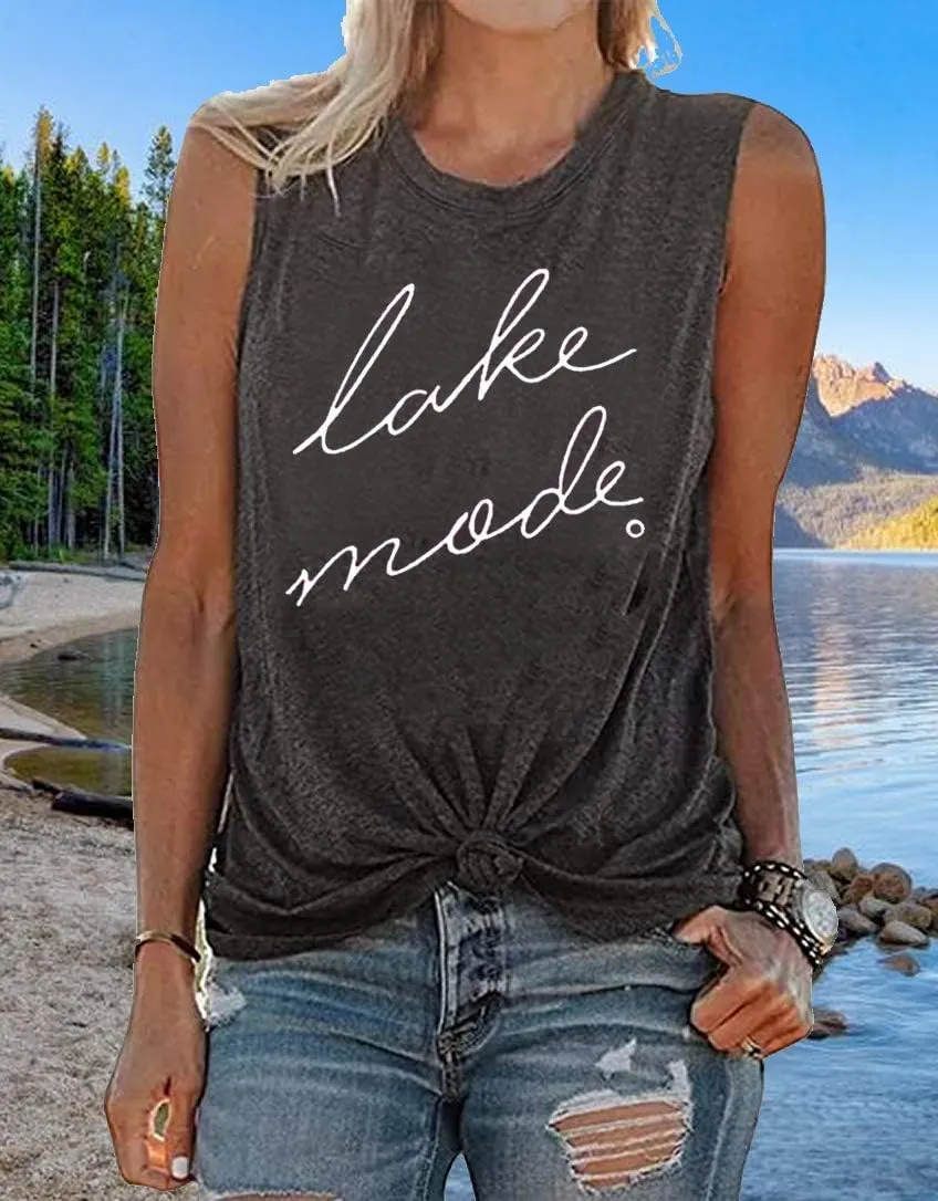 FAYALEQ Lake Mode Tank Tops Women Lake Life Summer Vacation Funny Vest Tees Camping Casual Tanks Tops T-Shirt