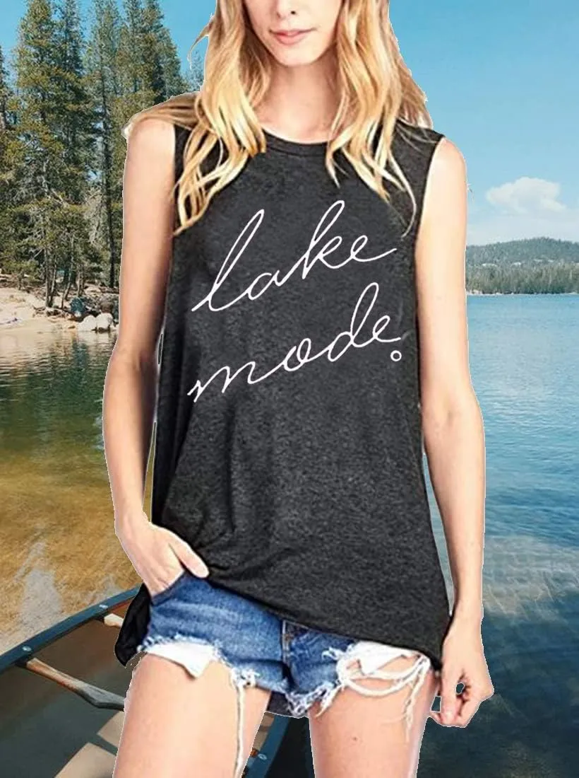 FAYALEQ Lake Mode Tank Tops Women Lake Life Summer Vacation Funny Vest Tees Camping Casual Tanks Tops T-Shirt