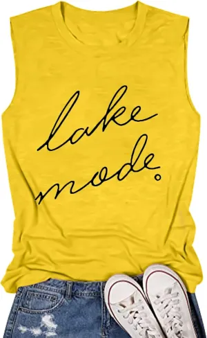 FAYALEQ Lake Mode Tank Tops Women Lake Life Summer Vacation Funny Vest Tees Camping Casual Tanks Tops T-Shirt