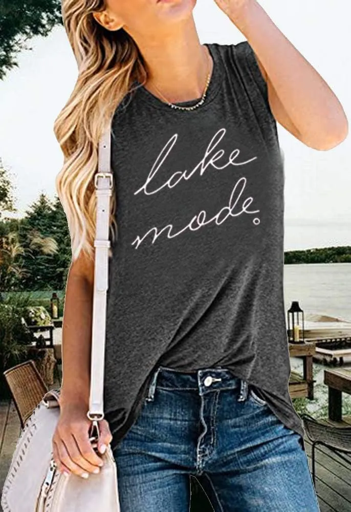 FAYALEQ Lake Mode Tank Tops Women Lake Life Summer Vacation Funny Vest Tees Camping Casual Tanks Tops T-Shirt