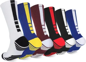 Finerview Elite Basketball Socks for Men 6 Pairs, High-Top Premium Mid Calf Athletic Socks for Adult & Youth