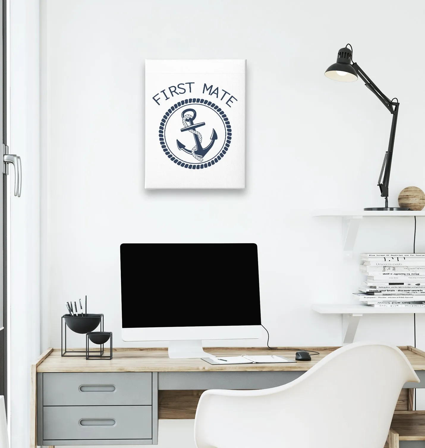 First Mate - Anchor White Canvas Wall Art 35x40cm