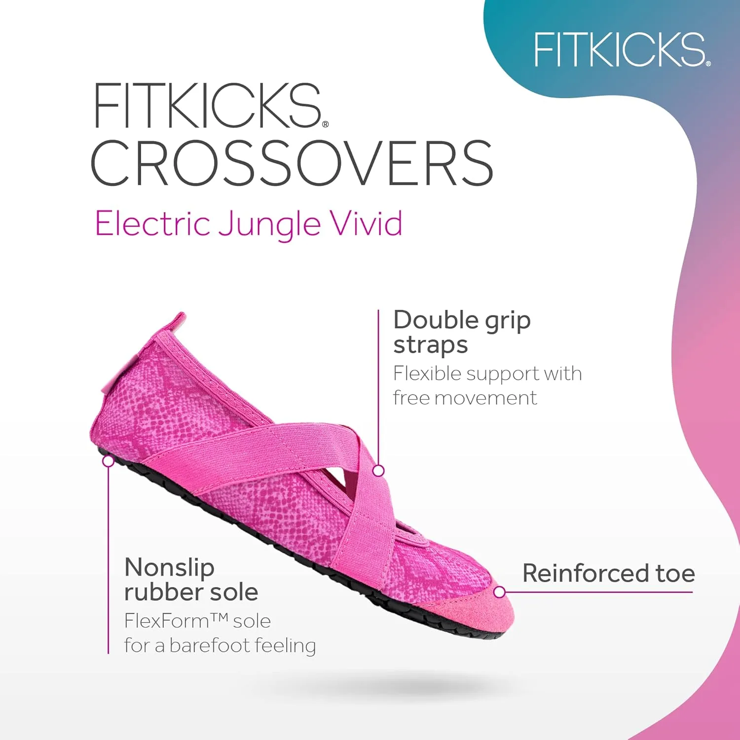 FITKICKS Crossovers Electric Jungle Collection Active Lifestyle Footwear Double Grip Straps Reinforced Toe Flexible Range of Motion Comfort Fit