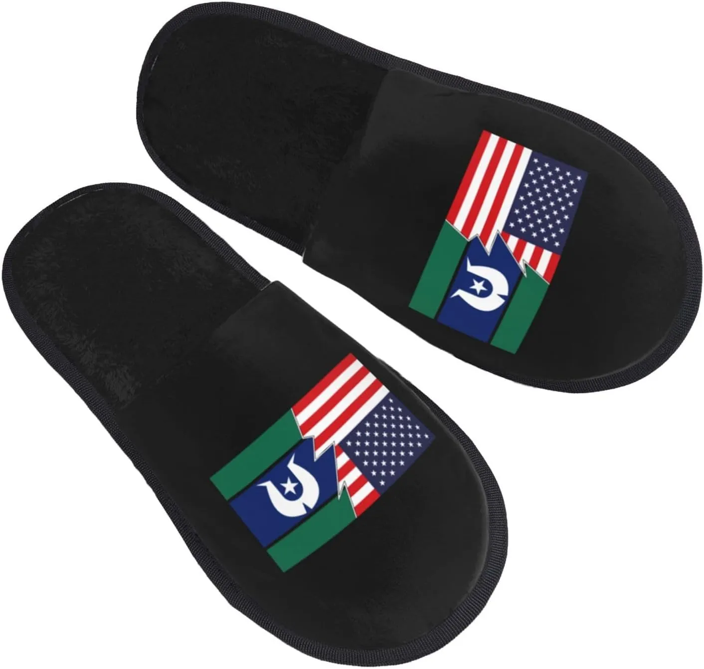Flag Of The Torres Strait Islanders And America Slippers Winter Indoor and Outdoor Slipper Warm Cozy Soft Lightweight House Shoes Fuzzy Slip-On Slipper Large