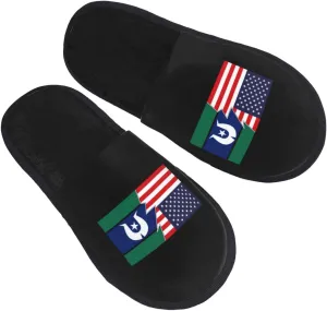 Flag Of The Torres Strait Islanders And America Slippers Winter Indoor and Outdoor Slipper Warm Cozy Soft Lightweight House Shoes Fuzzy Slip-On Slipper Large