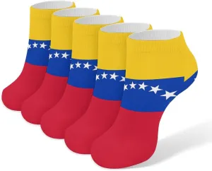 Flag of Venezuela Ankle Socks for Men & Women, 5 Pairs Breathable Soft Low Cut Socks, Stretch Sweat Wicking Sox
