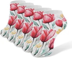 Flower Ankle Socks for Men & Women, 5 Pairs Breathable Soft Low Cut Socks, Stretch Sweat Wicking Sox