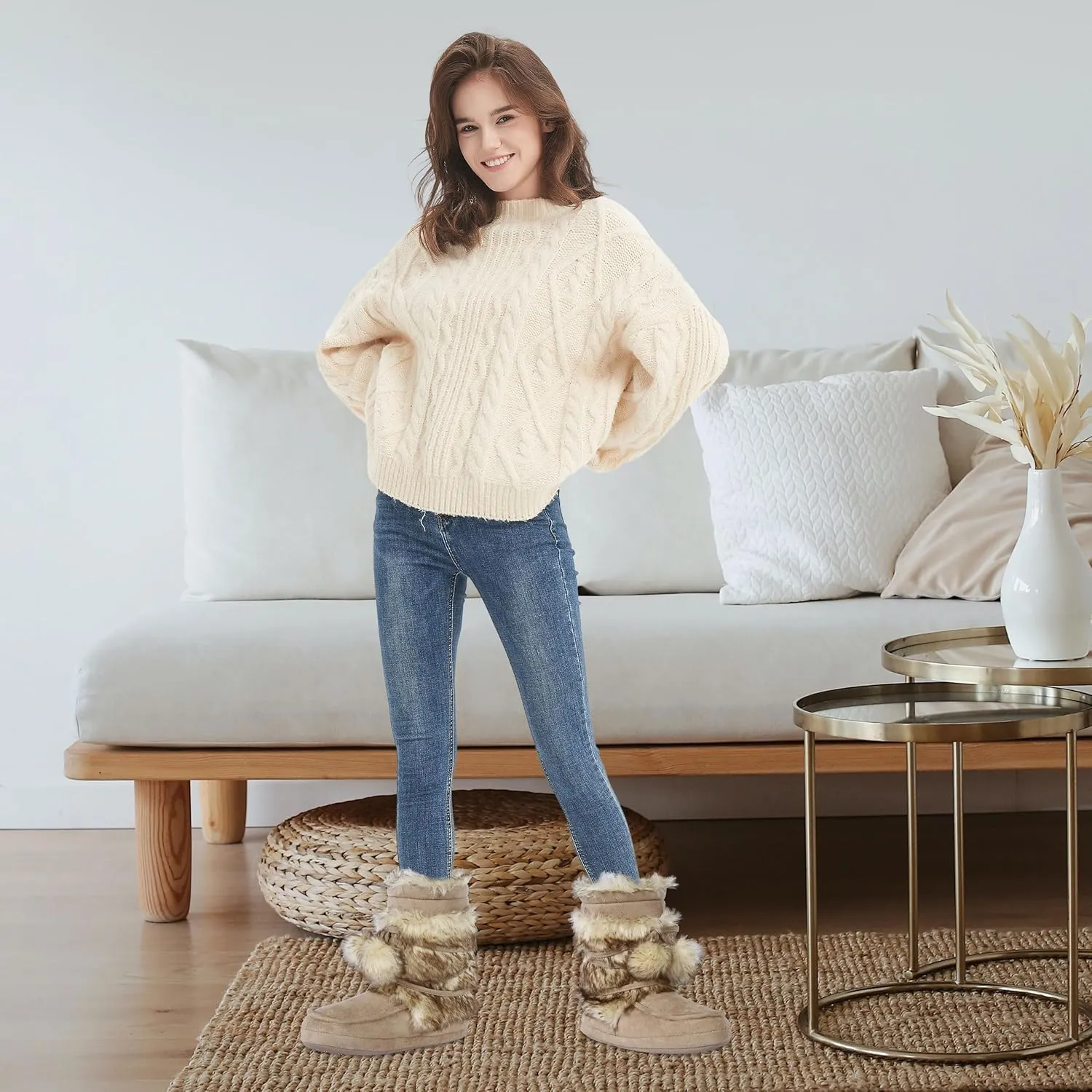 Forfoot Slipper Boots, Cozy Indoor Booties for Women Fluffy Comfortable House Shoes Fuzzy Anti-Slip Boots Winter