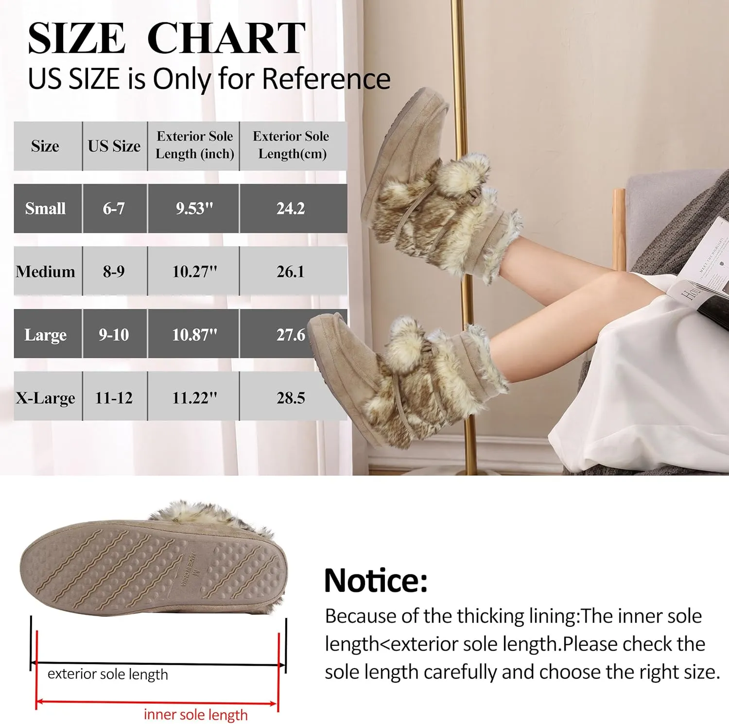 Forfoot Slipper Boots, Cozy Indoor Booties for Women Fluffy Comfortable House Shoes Fuzzy Anti-Slip Boots Winter
