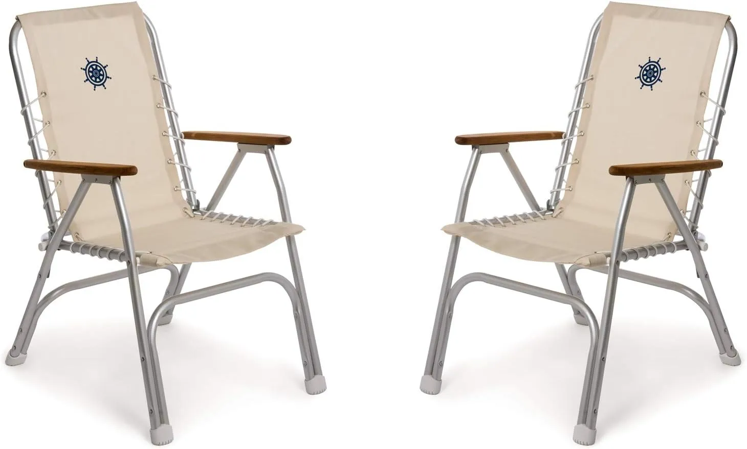 FORMA MARINE Boat Chairs High Back Off-White Deck Folding Marine Aluminum Teak Furniture Set of 2 M150W