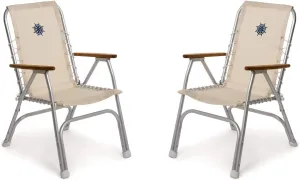 FORMA MARINE Boat Chairs High Back Off-White Deck Folding Marine Aluminum Teak Furniture Set of 2 M150W