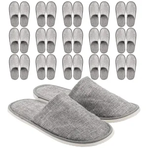 Frcctre 15 Pairs Disposable Slippers, Non-Slip Closed Toe Linen Disposable Spa Slippers Portable Indoor Slippers for Hotel, Travel, Guests and Home, Individually Wrapped, Gray