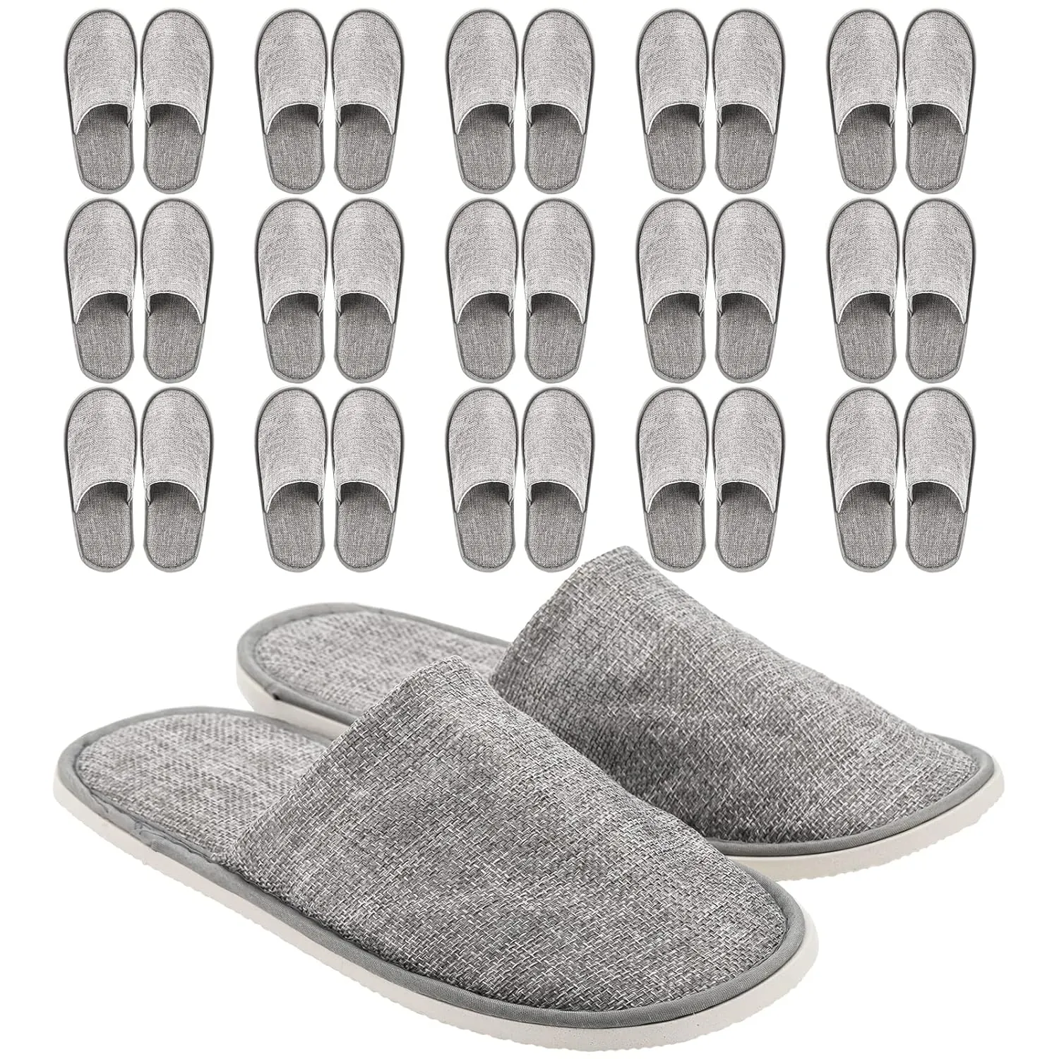 Frcctre 15 Pairs Disposable Slippers, Non-Slip Closed Toe Linen Disposable Spa Slippers Portable Indoor Slippers for Hotel, Travel, Guests and Home, Individually Wrapped, Gray