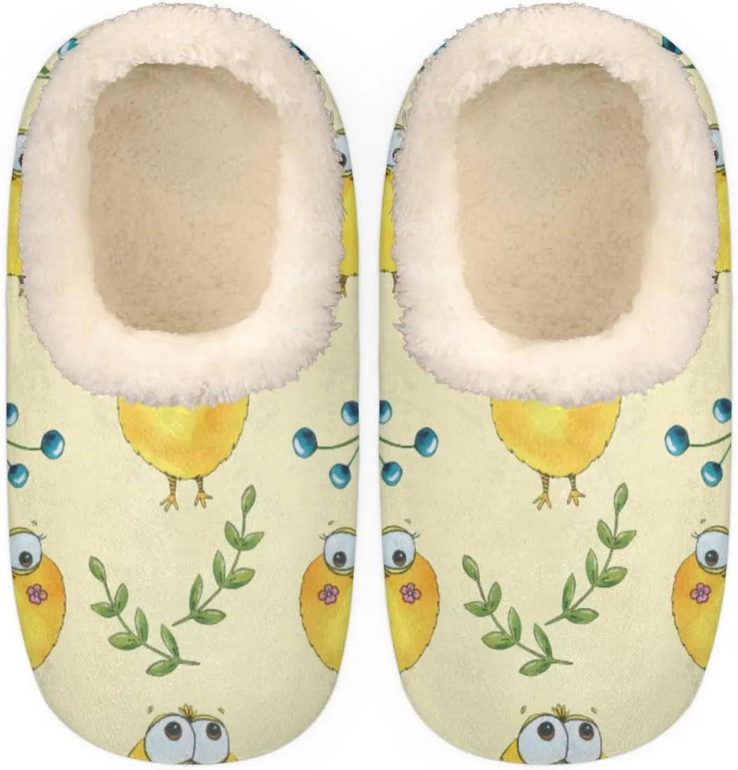 Funny Chickens Women's Slippers, Yellow Cartoon Non-Slip House Slipper Socks, Plush Lined Slippers Shoes for Girls Boys Teens Indoor Bedroom