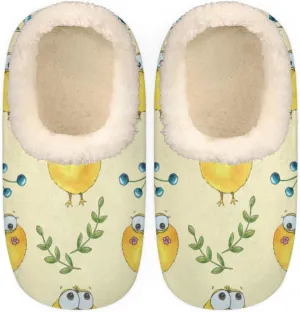 Funny Chickens Women's Slippers, Yellow Cartoon Non-Slip House Slipper Socks, Plush Lined Slippers Shoes for Girls Boys Teens Indoor Bedroom