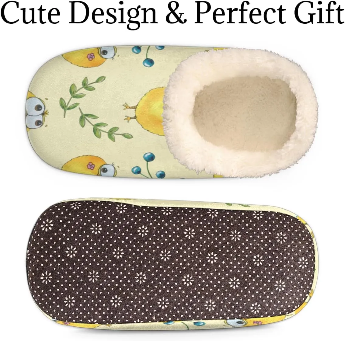 Funny Chickens Women's Slippers, Yellow Cartoon Non-Slip House Slipper Socks, Plush Lined Slippers Shoes for Girls Boys Teens Indoor Bedroom