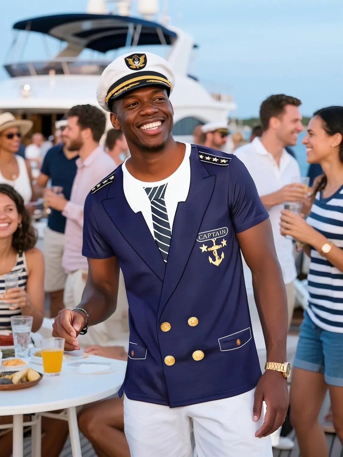 Funny World Men's Captain T-Shirt Graphic Short Sleeve Yacht Party Costume